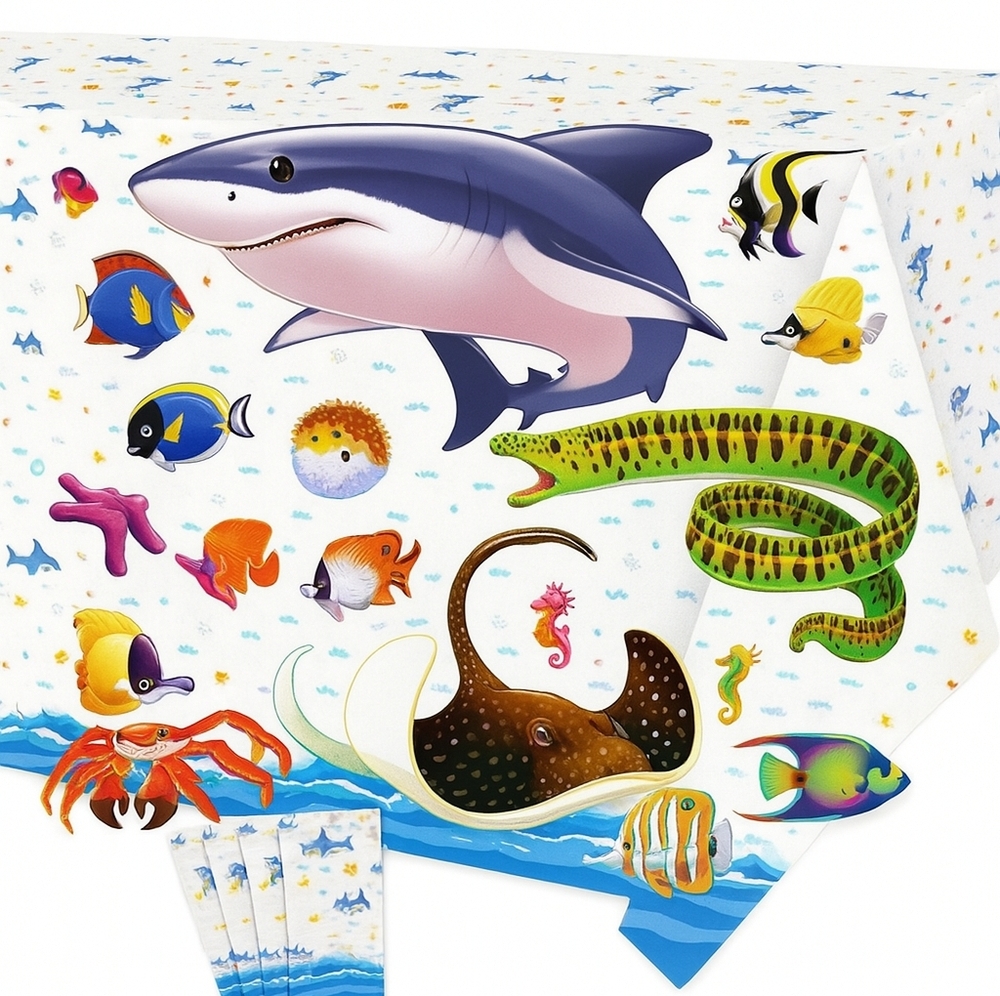 4 Tablecloths & Ocean Cutouts For Birthday Party Supply Supplies